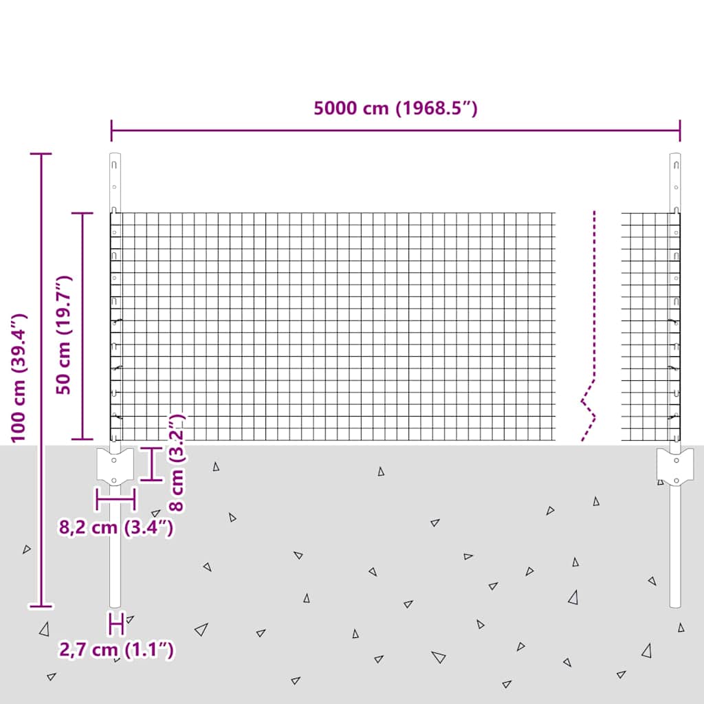 Zavarena žičana ograda s postom 50 x 0,5 m (Š x V)