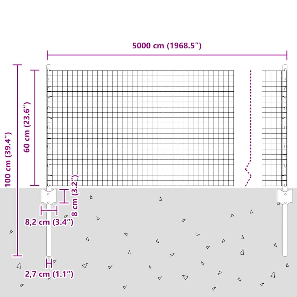 Zavarena žičana ograda s postom 50 x 0,6 m Siva Mreža