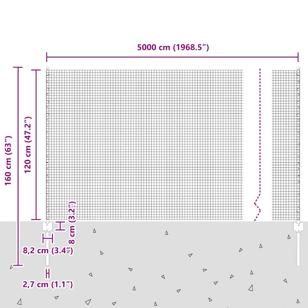 Zavarena žičana ograda s postom 50 x 1,2 m Siva Mreža