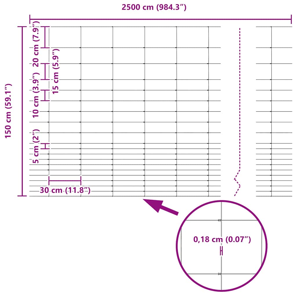 Divlja Ograde s Stupovima 25 x 1,6 m (Š x V)