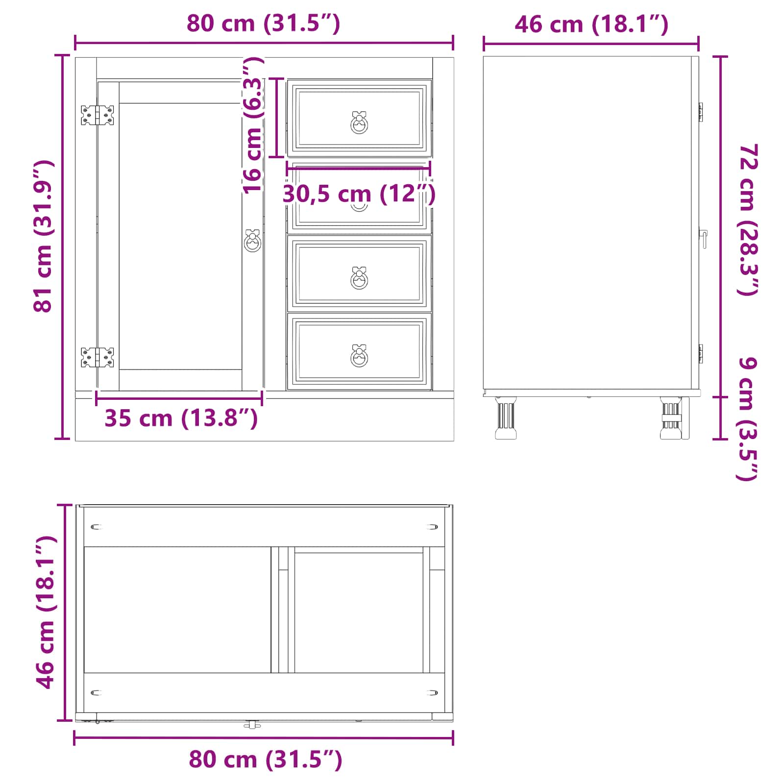 Cabinet SKI Medeno Smeđa 80 x 46 x 81 cm Čvrsto borovo drvo