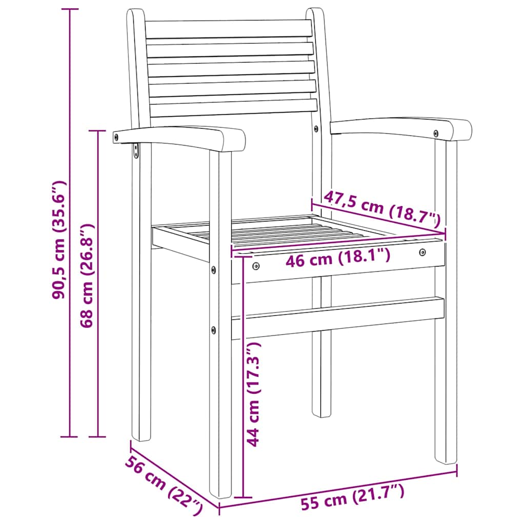 Stolica 2 pcs Smeđa 56 x 55 x 90.5 cm Čvrsto teak drvo