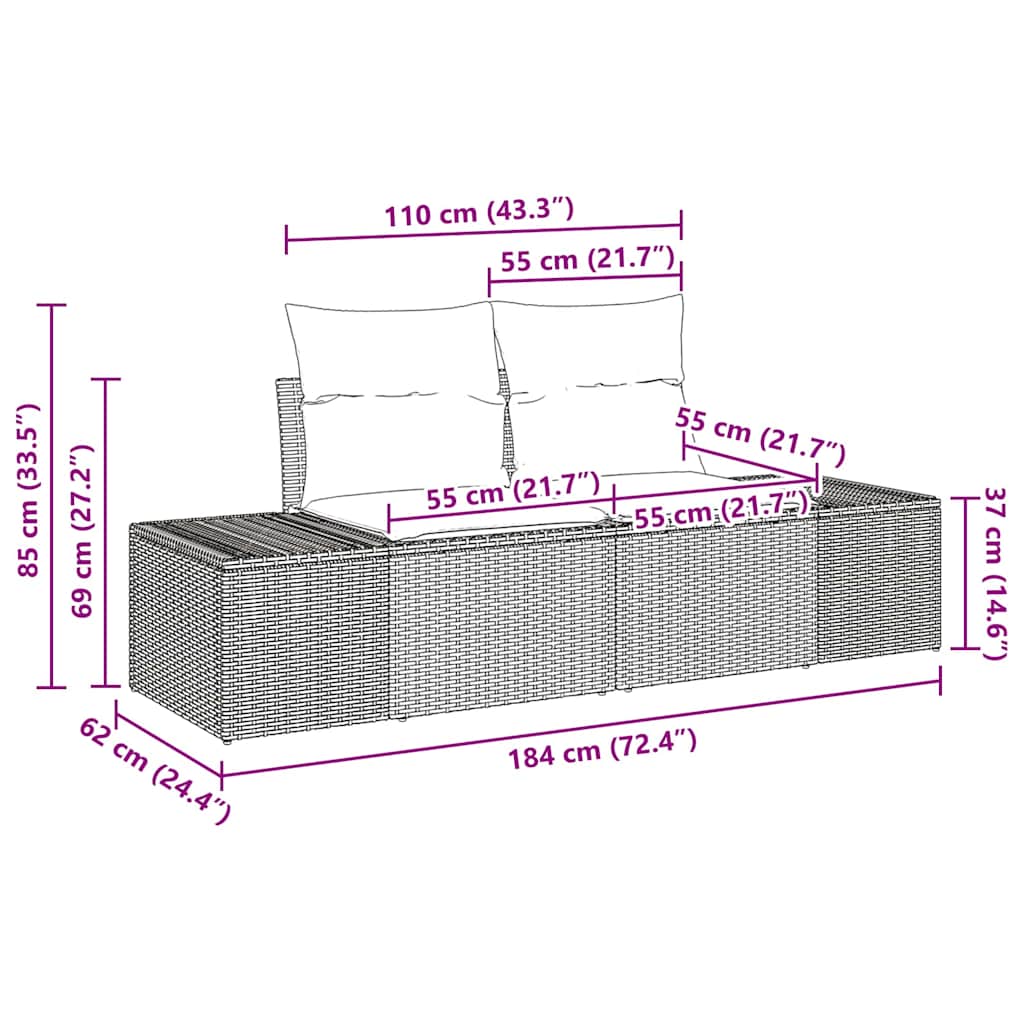 Vrtni kauč s jastukom Bež 184 x 62 x 69 cm poliratan