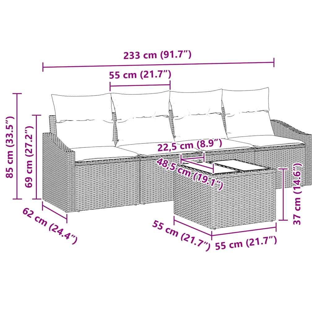 Set sofe s jastukom s jastukom 5 pcs Crna poliratan