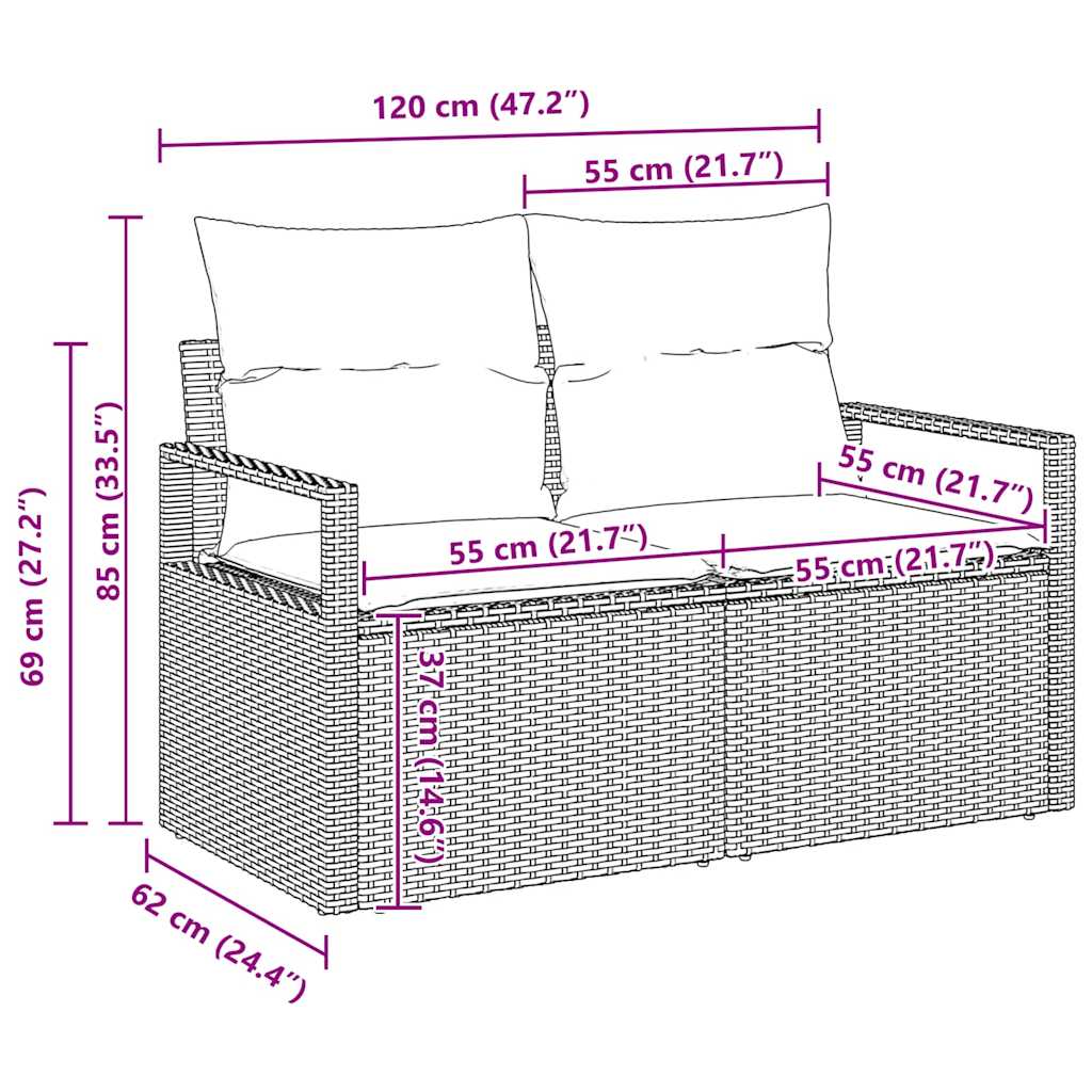 Sjedeća garnitura za vrt s jastukom 6 pcs Crna