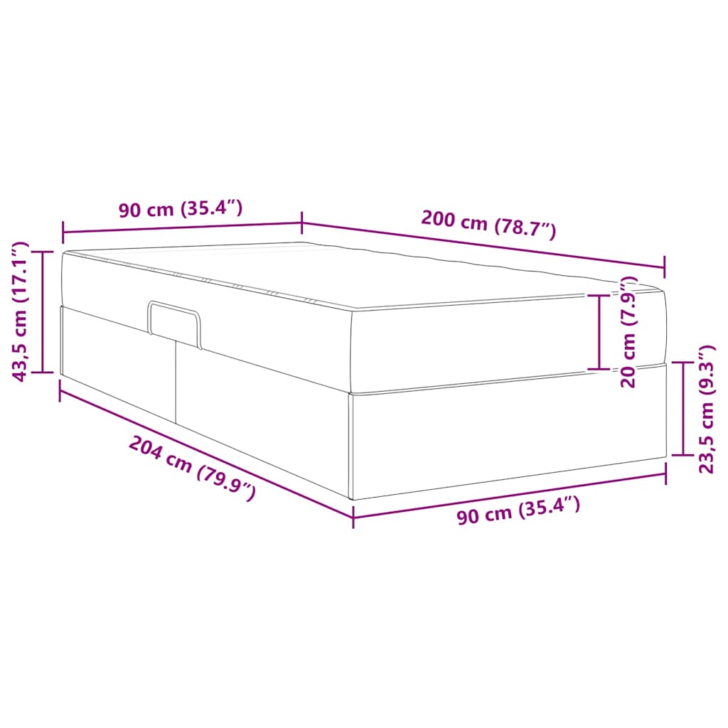 Krevet s madracem i skladištem Crna 100 x 200 cm Baršun