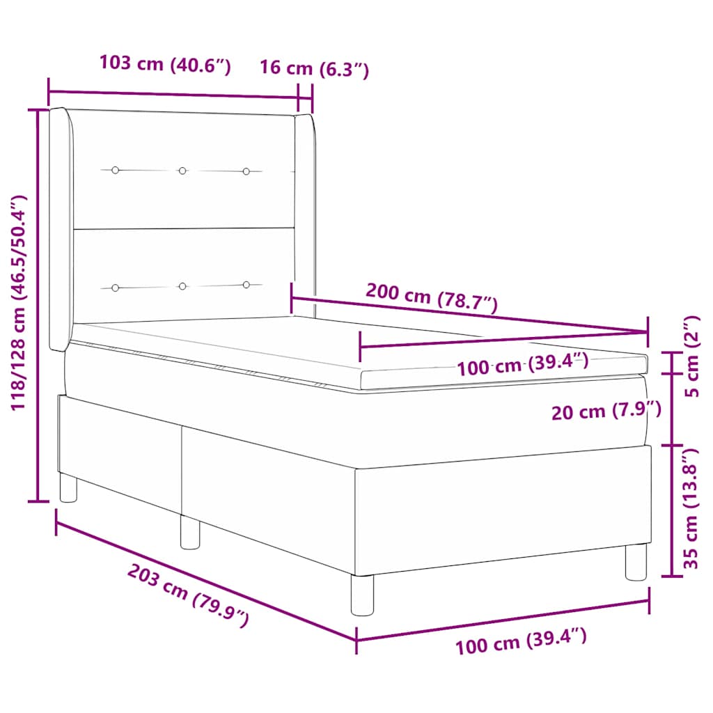 Krevet s opruga kutije s madracem Plava 100 x 200 cm Baršun