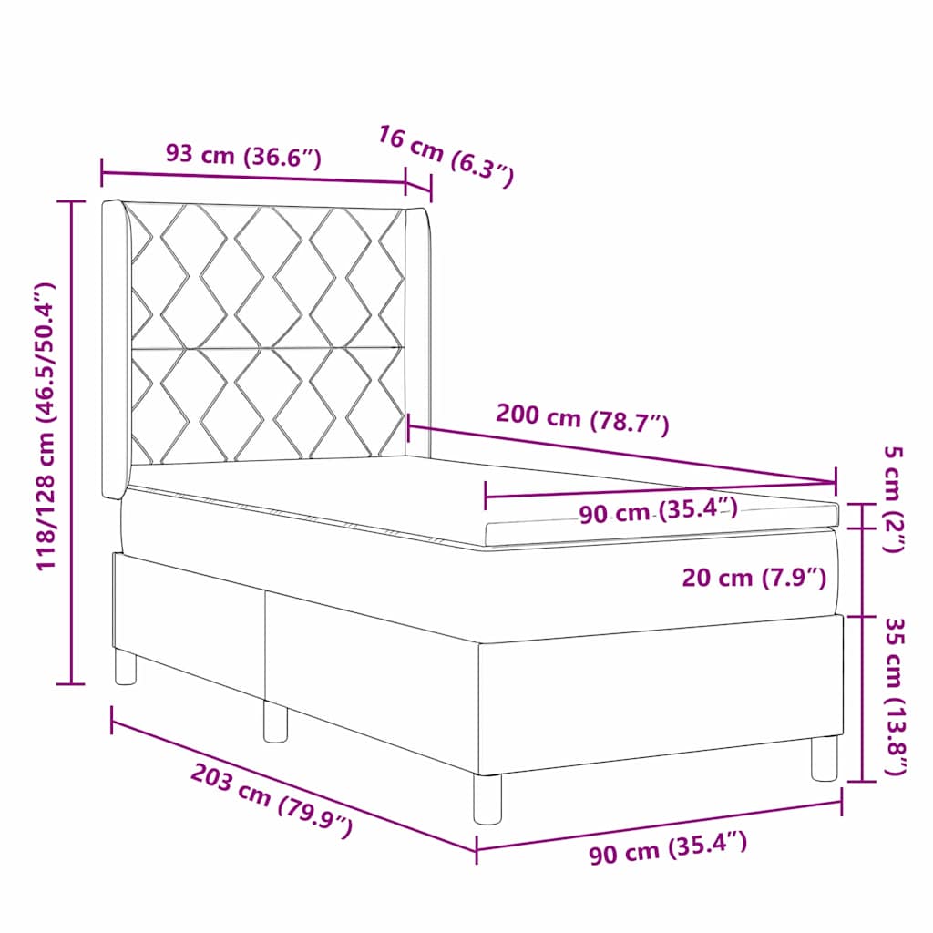 Krevet s opruga kutije s uzglavljem Plava 90 x 200 cm Baršun