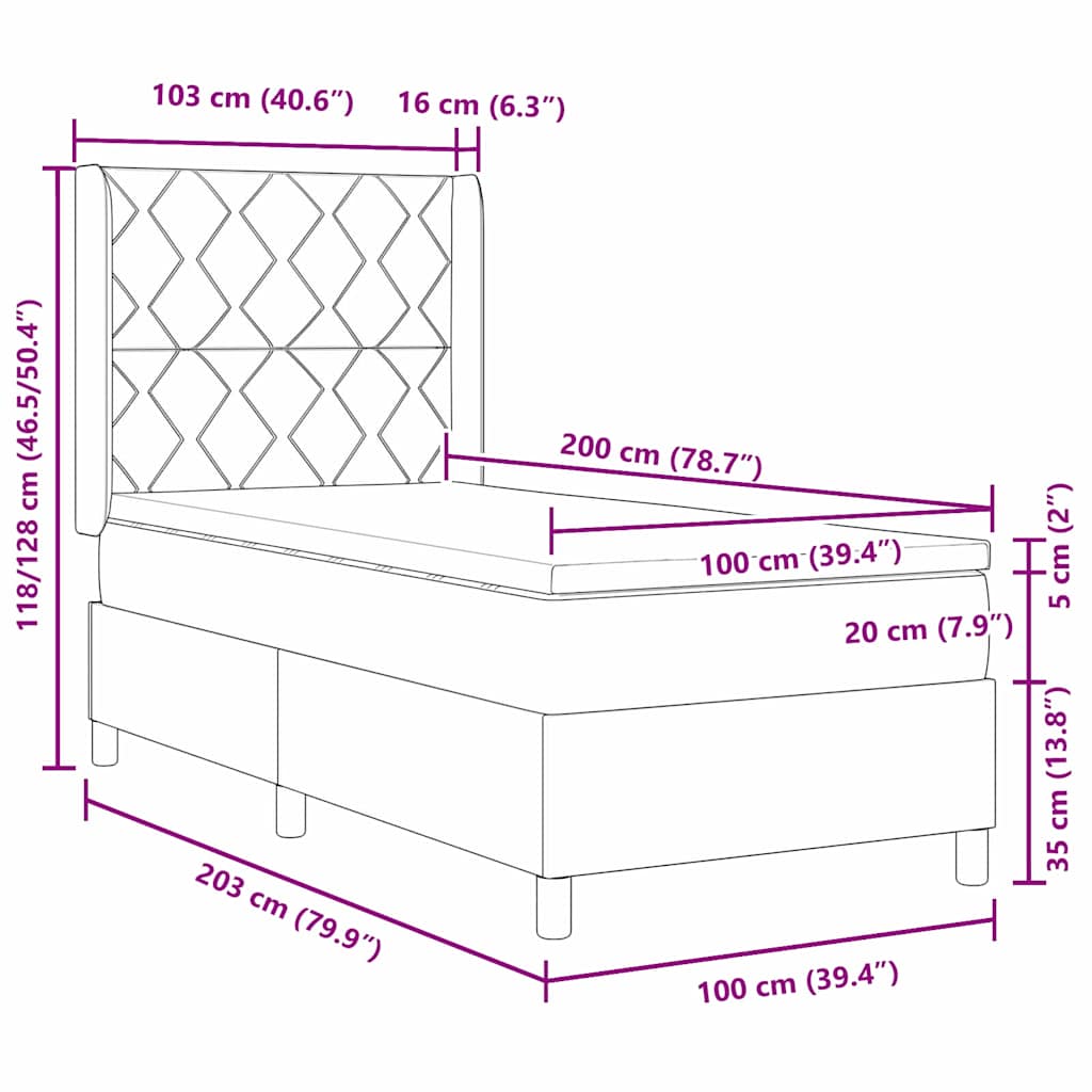 Krevet s opruga kutije s uzglavljem Plava 100 x 200 cm Baršun