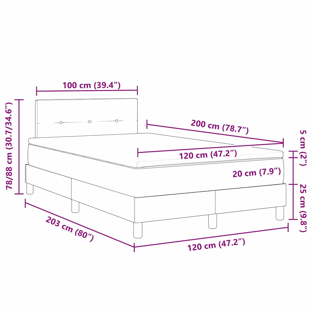 Krevet s opruga kutije s LED trakama Crna 120 x 200 cm tkanina