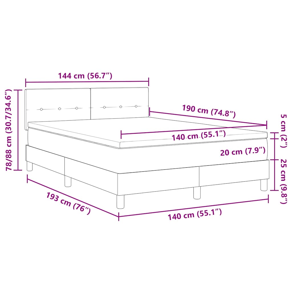 Krevet s opruga kutije s LED trakama Krema 140 x 190 cm tkanina