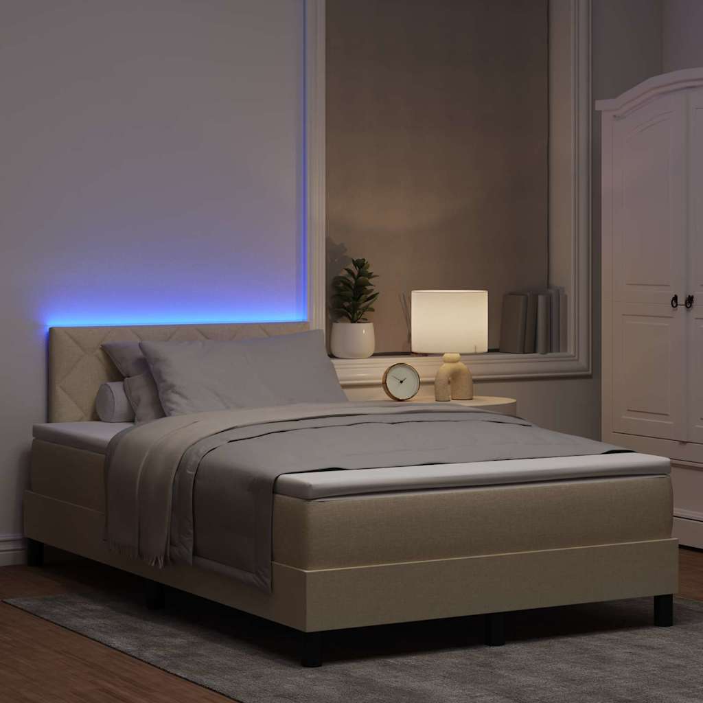 Krevet s opruga kutije s LED trakama Krema 120 x 190 cm tkanina