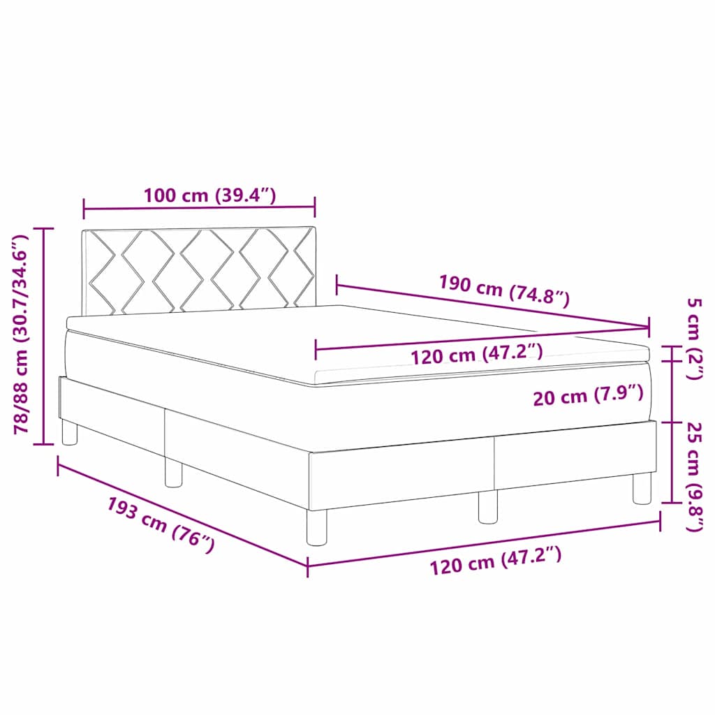 Krevet s opruga kutije s LED trakama Krema 120 x 190 cm tkanina