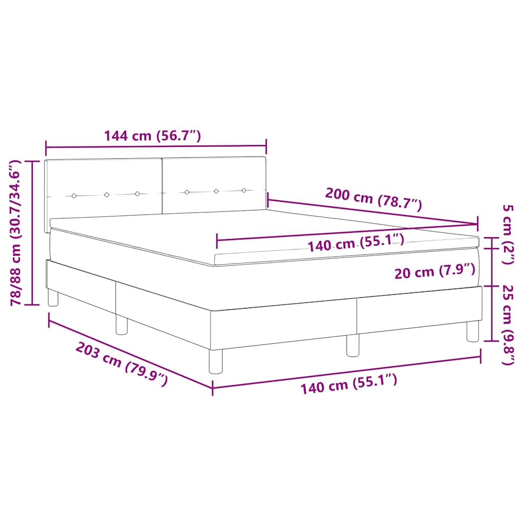 LED Box Spring Krevet Tamno siva 140 x 200 cm Baršun