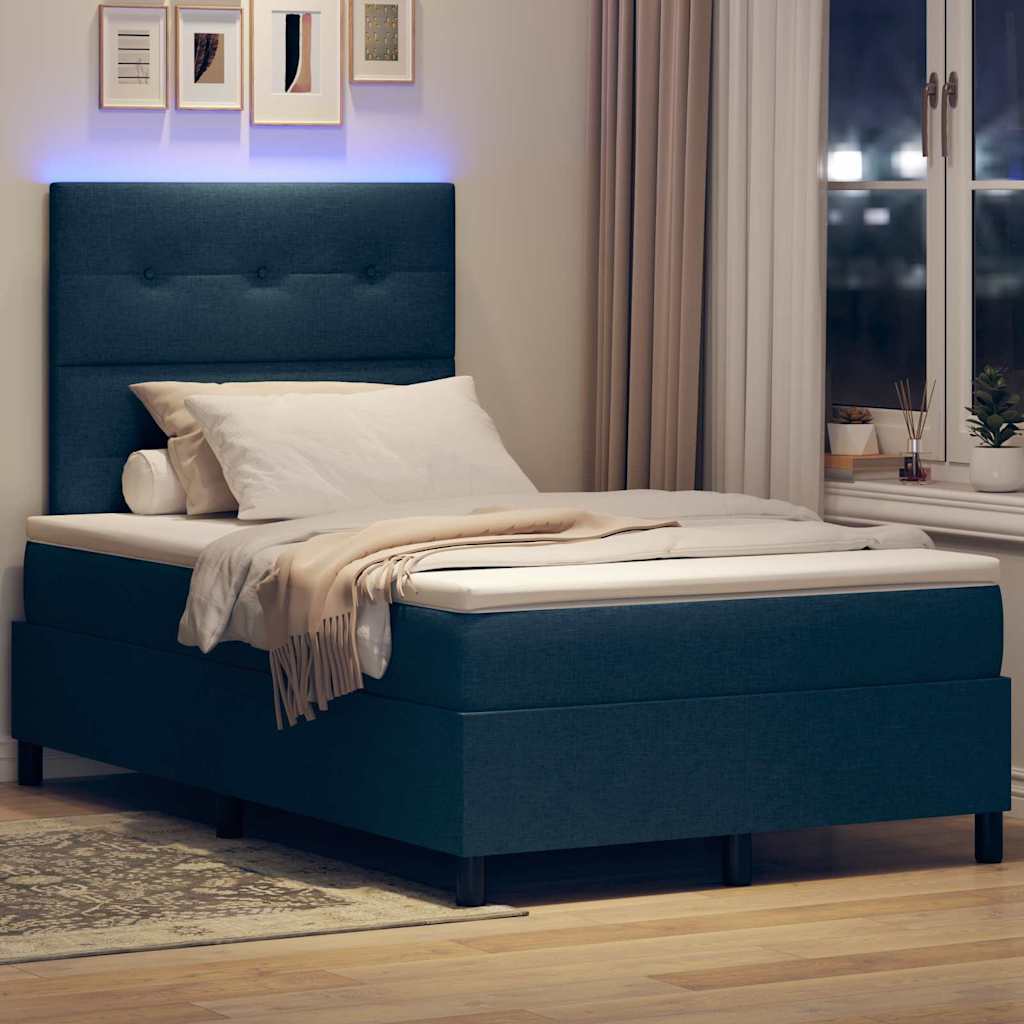 Krevet s opruga kutije s LED trakama Plava 120 x 200 cm tkanina