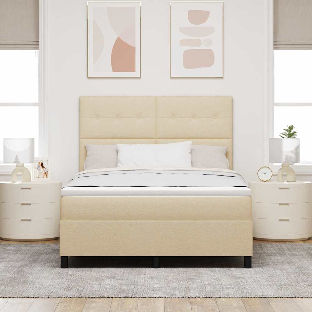 Krevet s opruga kutije s LED trakama Krema 140 x 190 cm tkanina