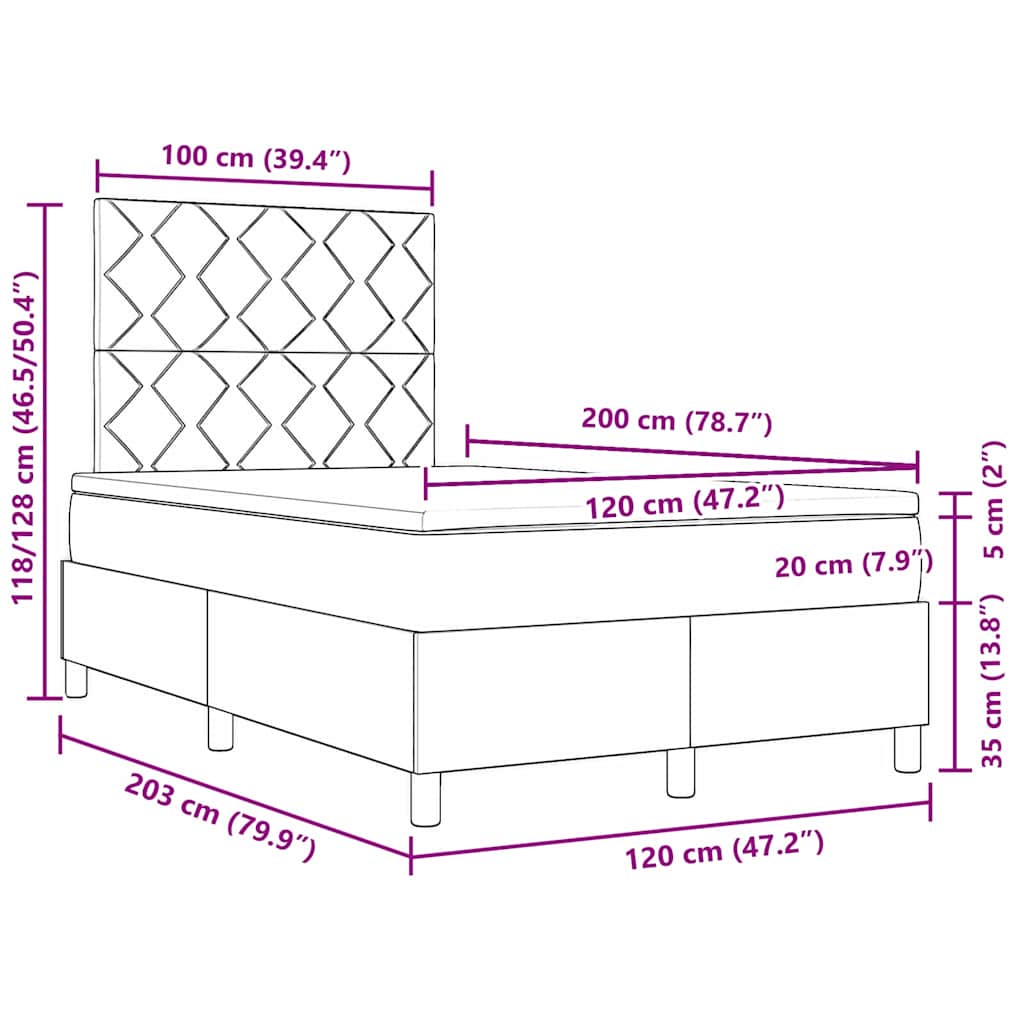 Krevet s opruga kutije s LED trakama Plava 120 x 200 cm tkanina