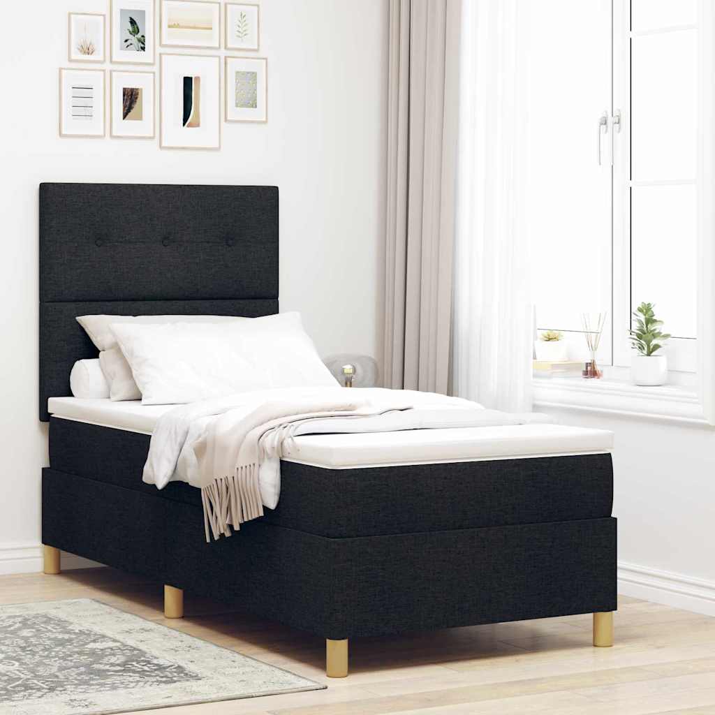 LED Box Spring Krevet s uzglavljem Crna 90 x 190 cm tkanina