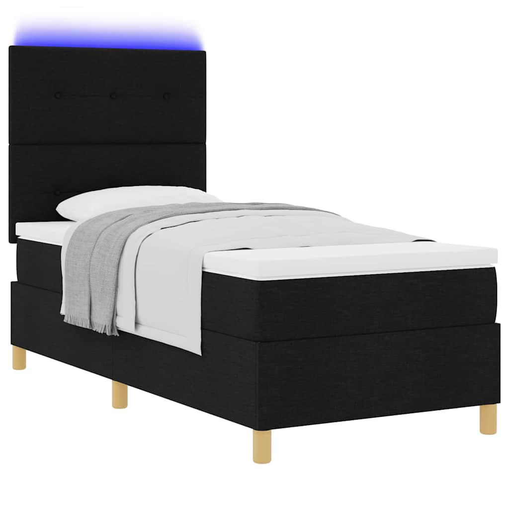 LED Box Spring Krevet s uzglavljem Crna 90 x 190 cm tkanina