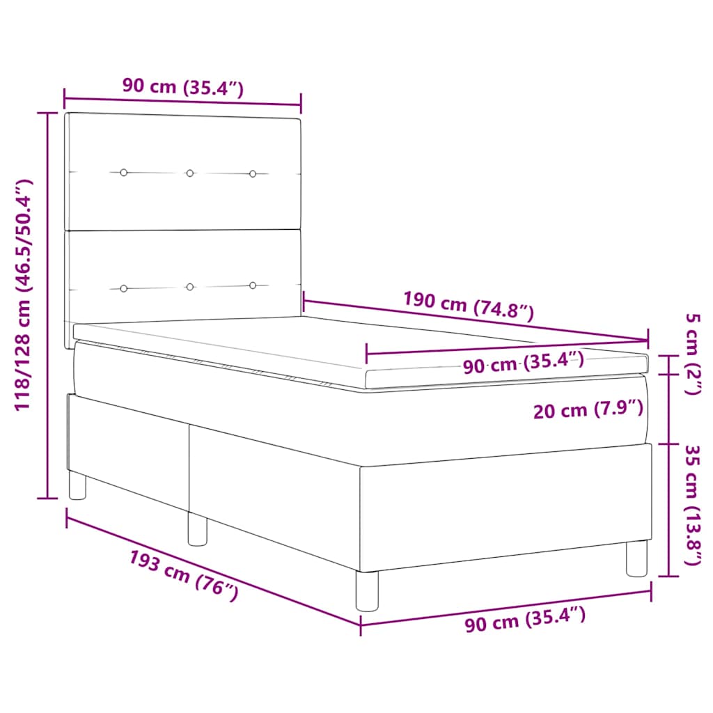 LED Box Spring Krevet s uzglavljem Crna 90 x 190 cm tkanina