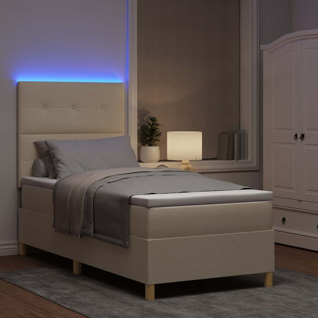 LED Box Spring Krevet s uzglavljem Krema 100 x 200 cm tkanina