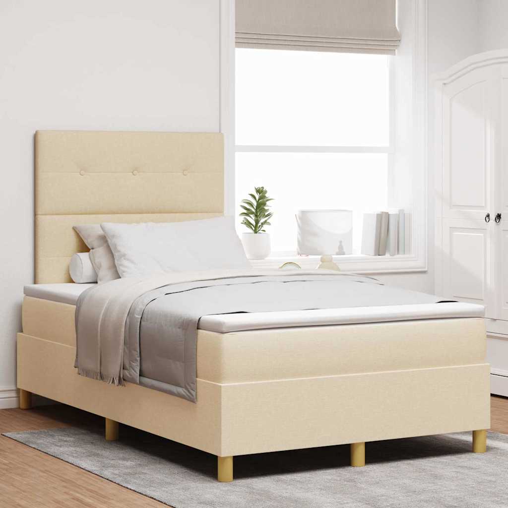 LED Box Spring Krevet s uzglavljem Krema 120 x 190 cm tkanina