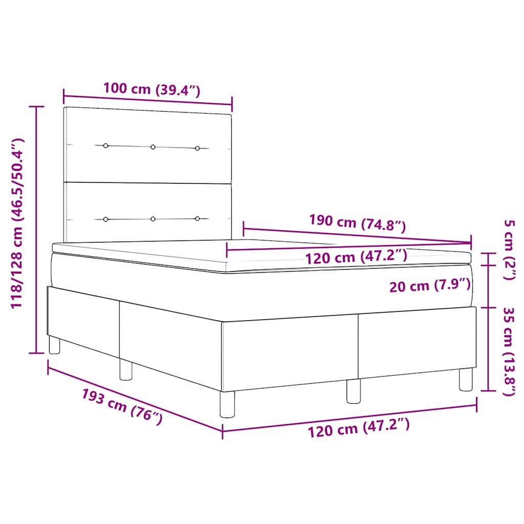 LED Box Spring Krevet s uzglavljem Plava 120 x 190 cm tkanina