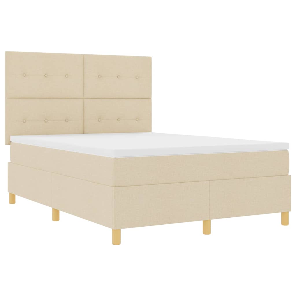 LED Box Spring Krevet s uzglavljem Krema 140 x 190 cm tkanina