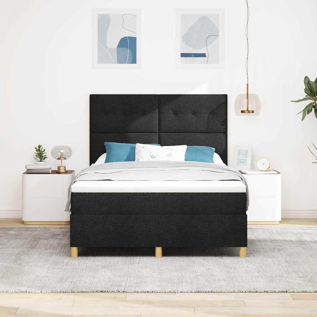 LED Box Spring Krevet s uzglavljem Crna 160 x 200 cm tkanina