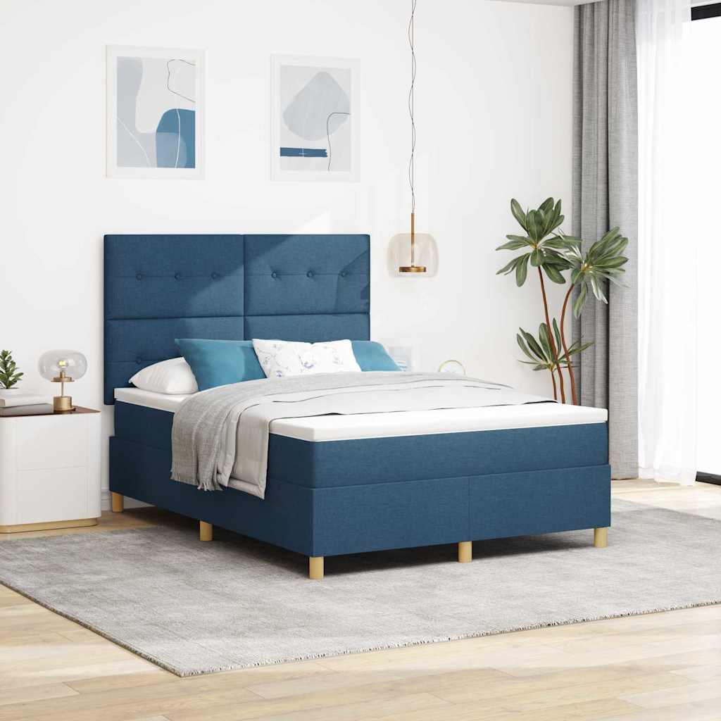 LED Box Spring Krevet s uzglavljem Plava 160 x 200 cm tkanina