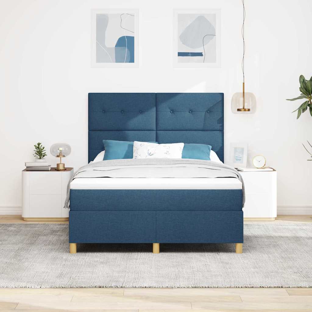 LED Box Spring Krevet s uzglavljem Plava 160 x 200 cm tkanina