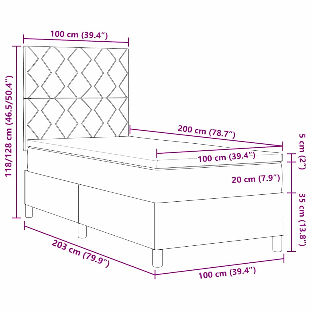 LED Box Spring Krevet s uzglavljem Crna 100 x 200 cm tkanina