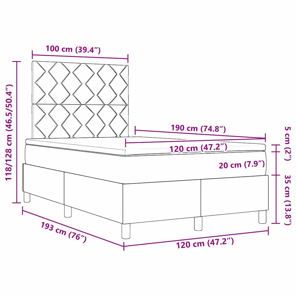 LED Box Spring Krevet s uzglavljem Crna 120 x 190 cm tkanina