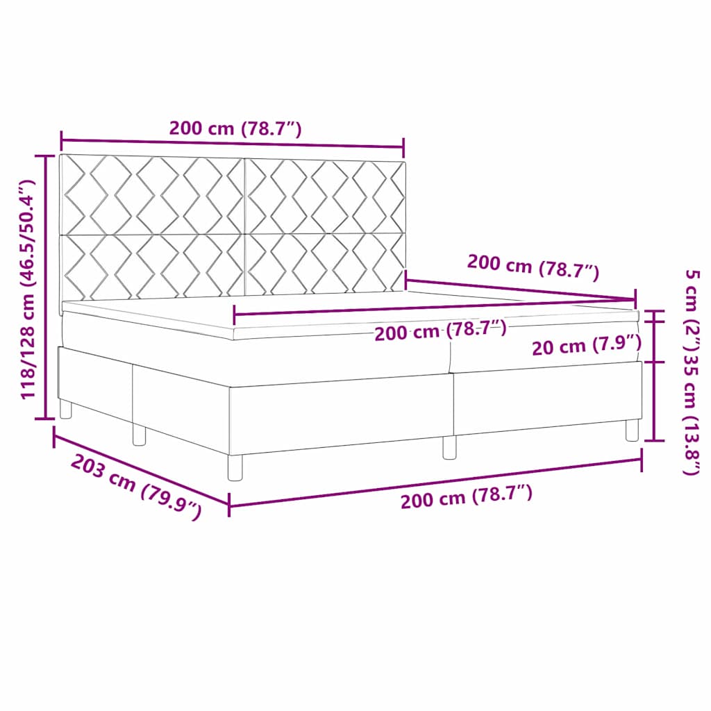 LED Box Spring Krevet s uzglavljem Plava 200 x 200 cm tkanina