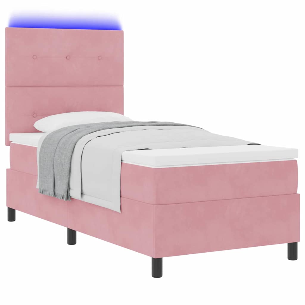 LED Box Spring Krevet s uzglavljem Ružičasta 90 x 200 cm Baršun