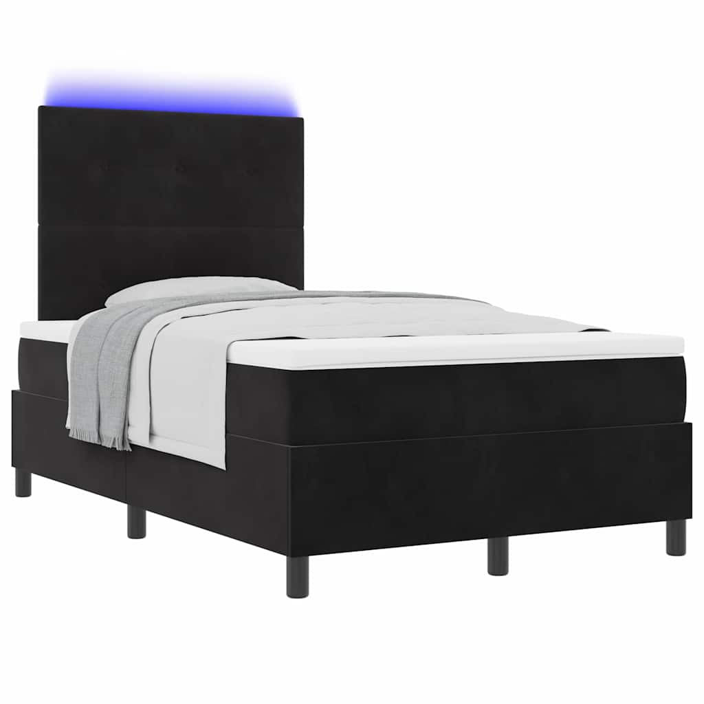 LED Box Spring Krevet s uzglavljem Crna 120 x 190 cm Baršun
