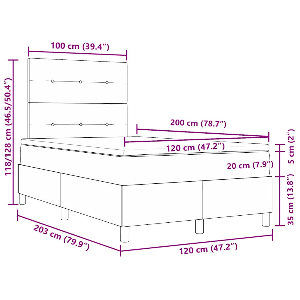 LED Box Spring Krevet s uzglavljem Crna 120 x 200 cm Baršun