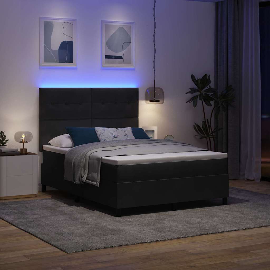 LED Box Spring Krevet s uzglavljem Crna 140 x 200 cm Baršun