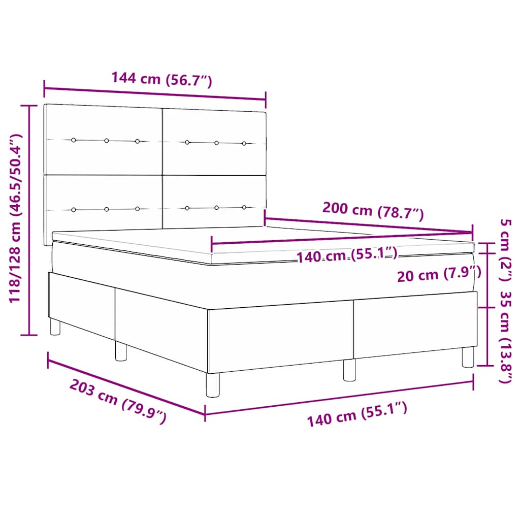 LED Box Spring Krevet s uzglavljem Crna 140 x 200 cm Baršun
