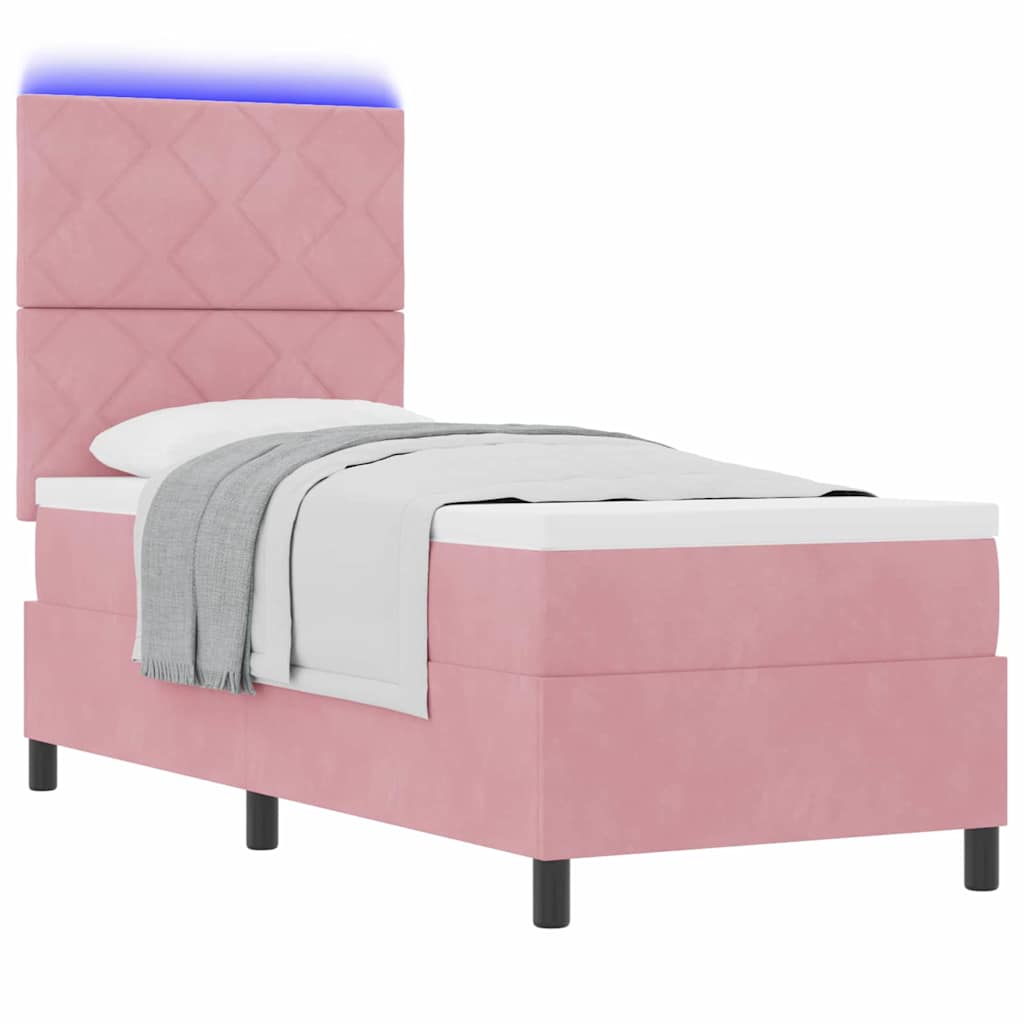 LED Box Spring Krevet s uzglavljem Ružičasta 80 x 200 cm Baršun