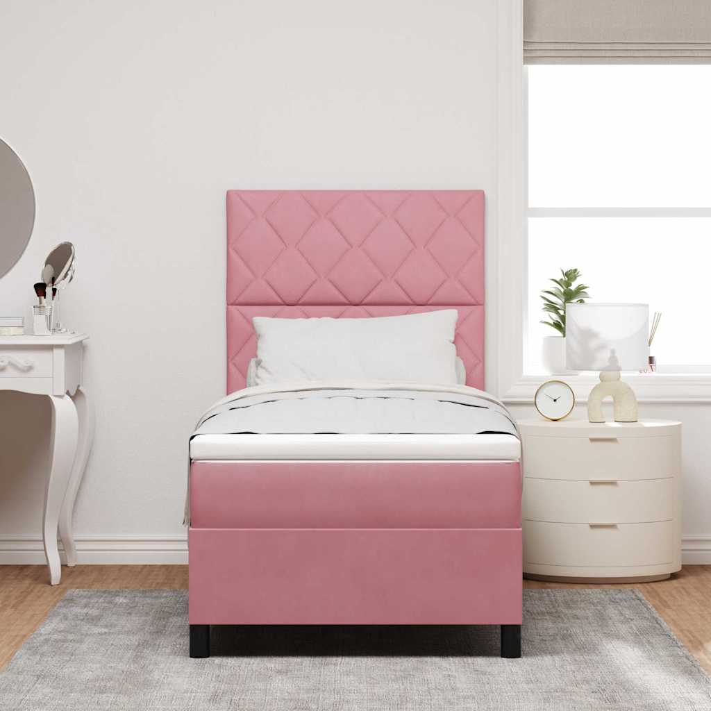 LED Box Spring Krevet s uzglavljem Ružičasta 90 x 200 cm Baršun