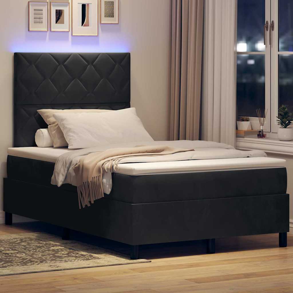 LED Box Spring Krevet s uzglavljem Crna 120 x 200 cm Baršun