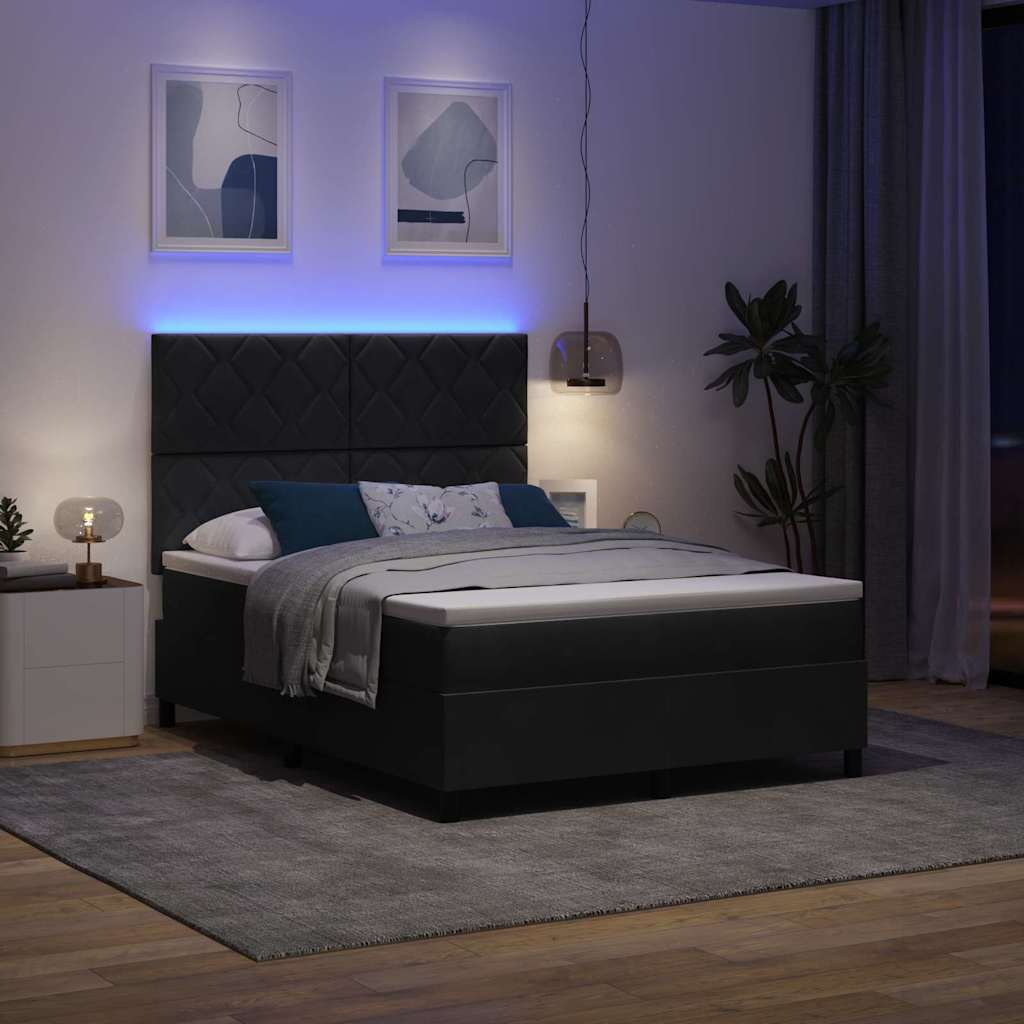 LED Box Spring Krevet s uzglavljem Crna 140 x 200 cm Baršun