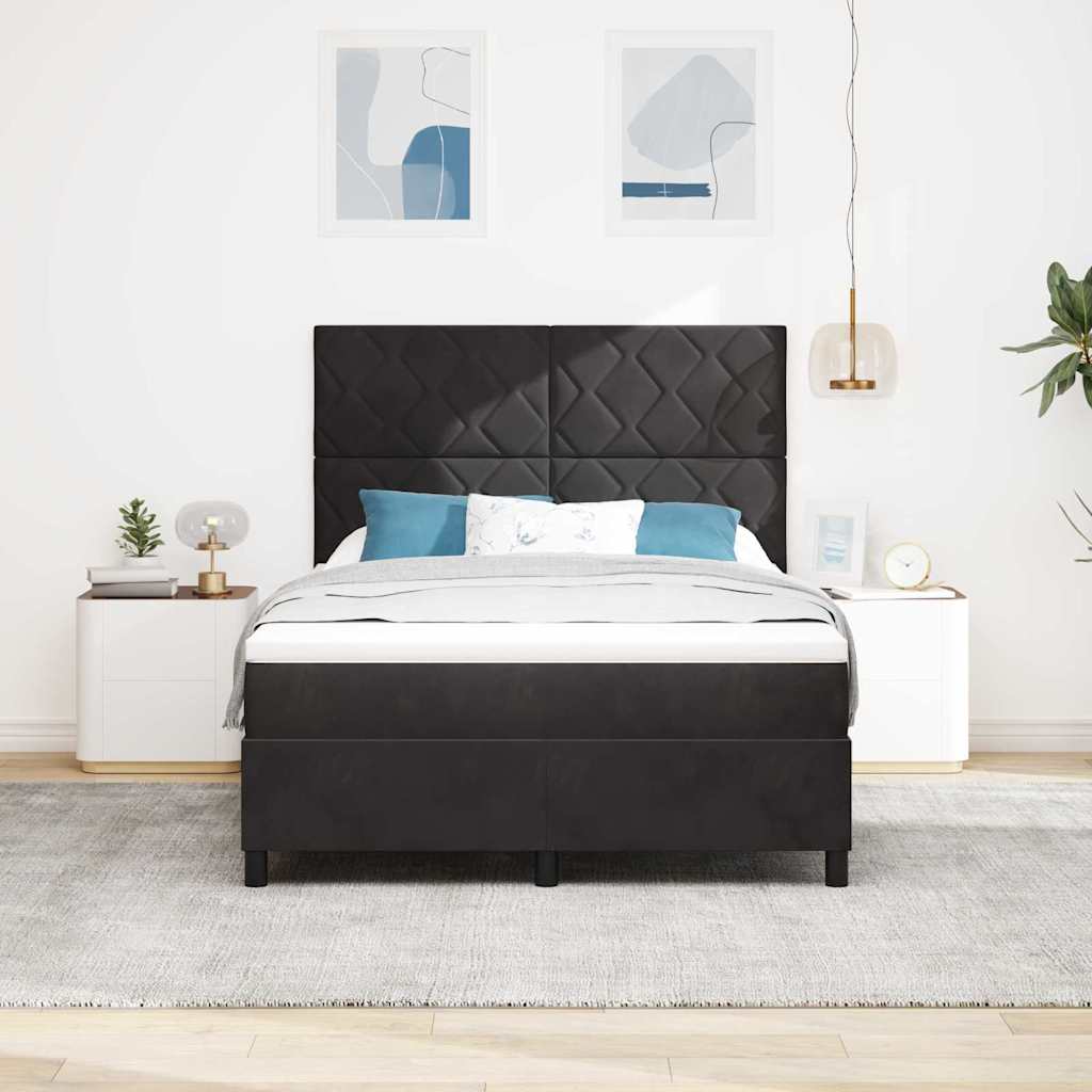 LED Box Spring Krevet s uzglavljem Crna 140 x 200 cm Baršun
