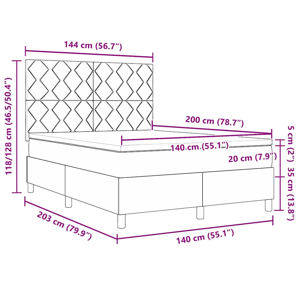 LED Box Spring Krevet s uzglavljem Crna 140 x 200 cm Baršun