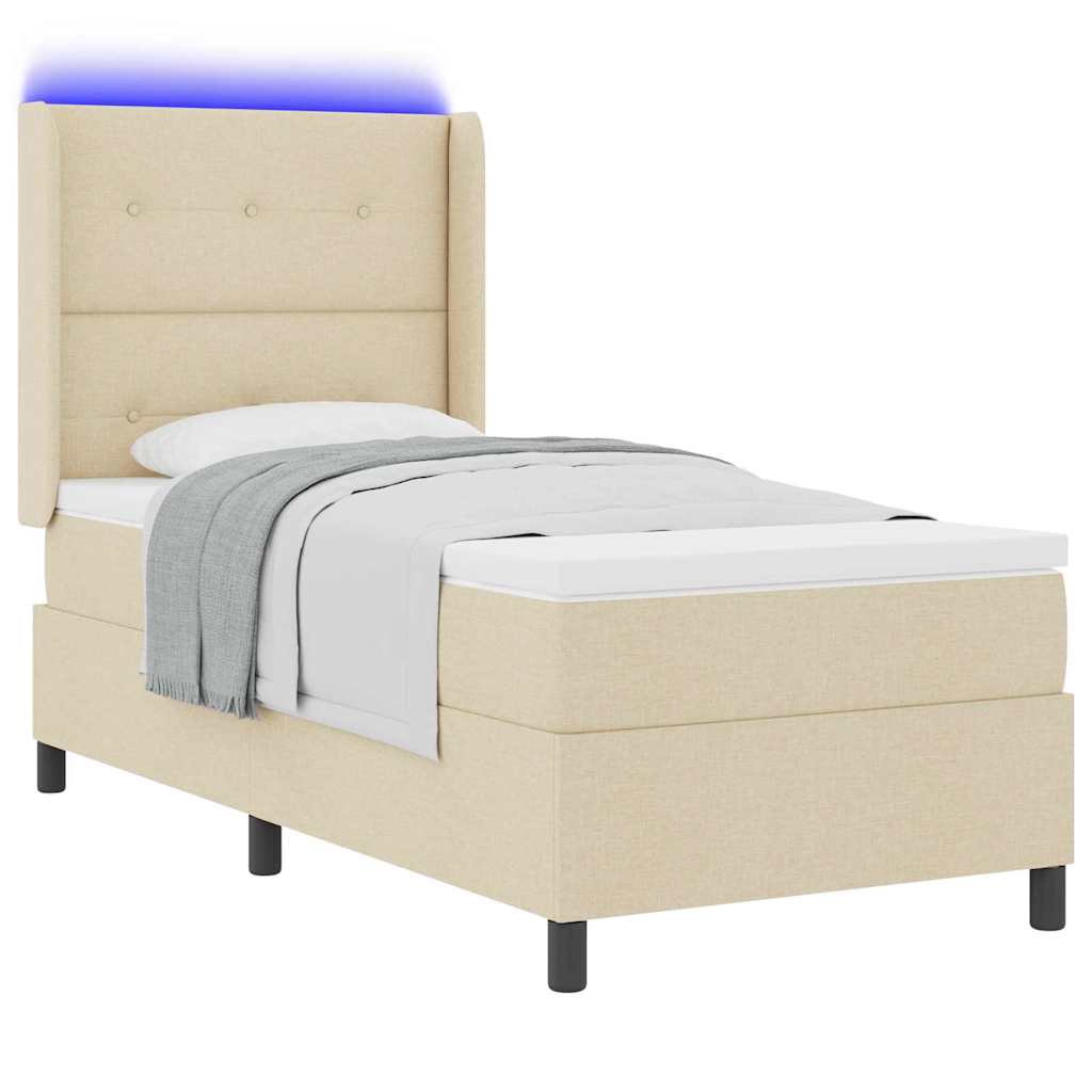 LED Box Spring Krevet s uzglavljem Krema 80 x 200 cm tkanina