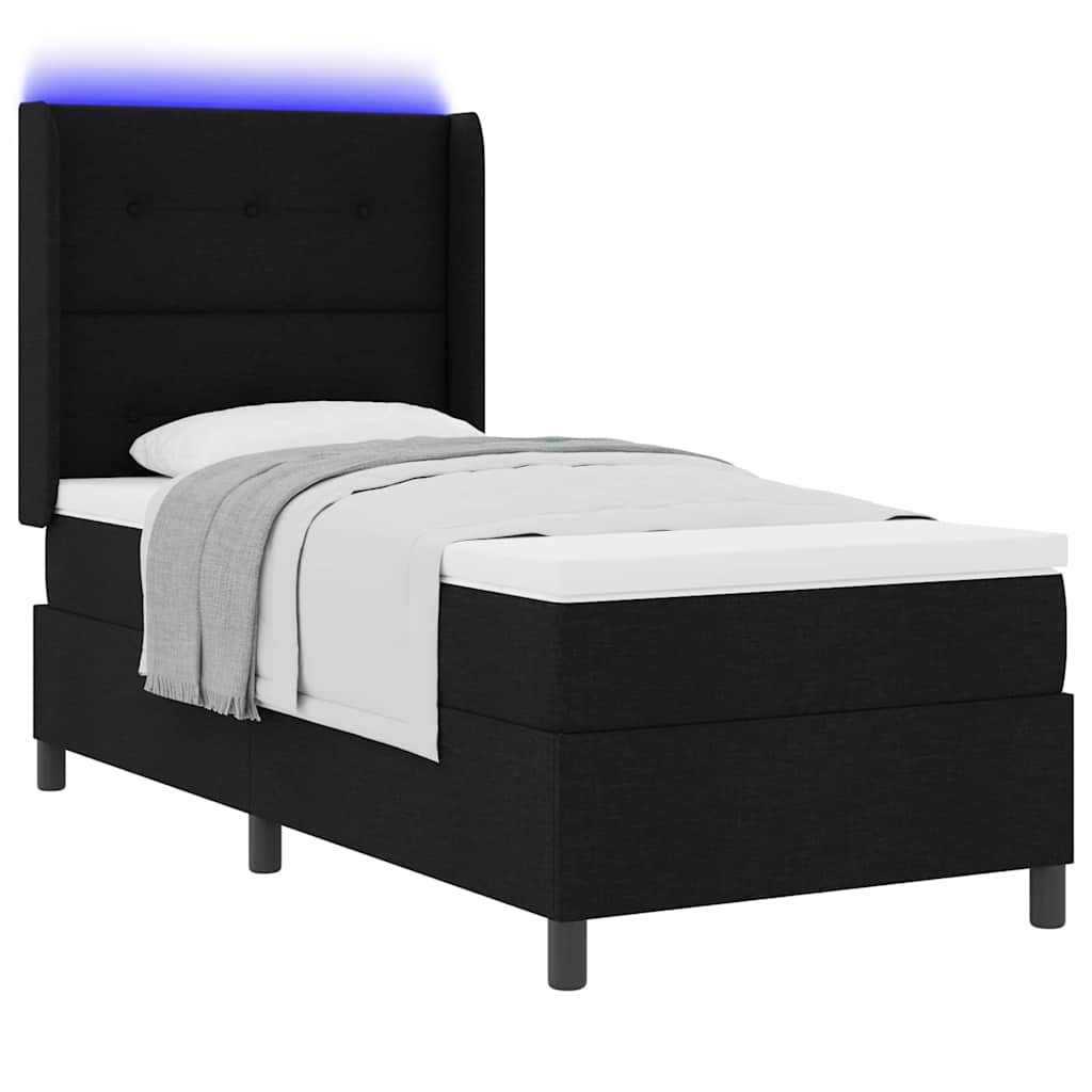LED Box Spring Krevet s uzglavljem Crna 90 x 190 cm tkanina