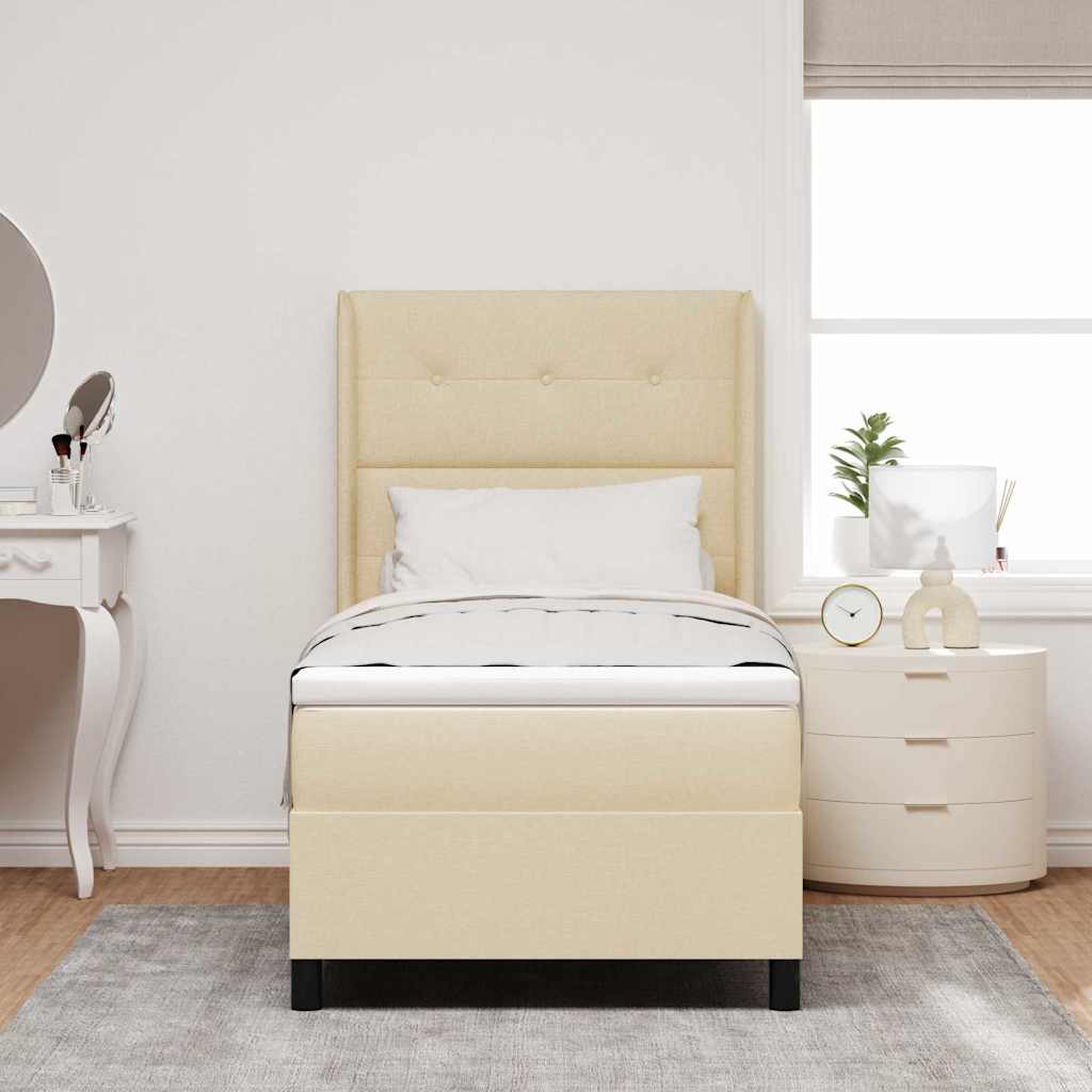 LED Box Spring Krevet s uzglavljem Krema 90 x 190 cm tkanina