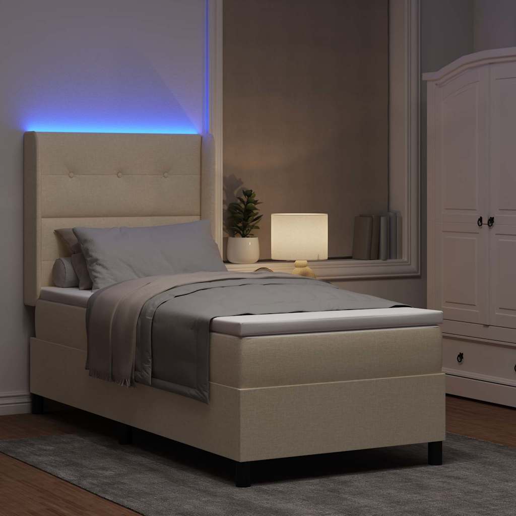 LED Box Spring Krevet s uzglavljem Krema 90 x 200 cm tkanina
