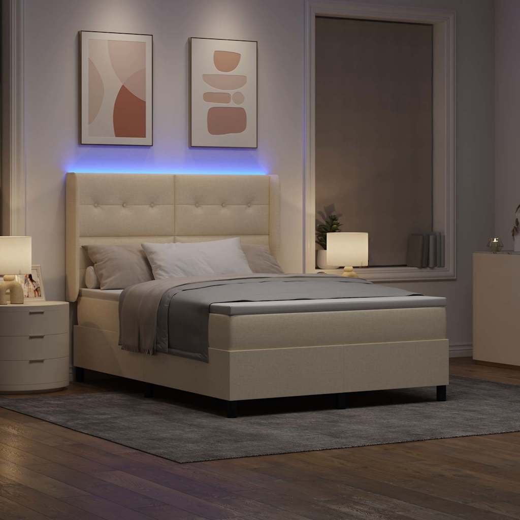 LED Box Spring Krevet s uzglavljem Krema 140 x 200 cm tkanina